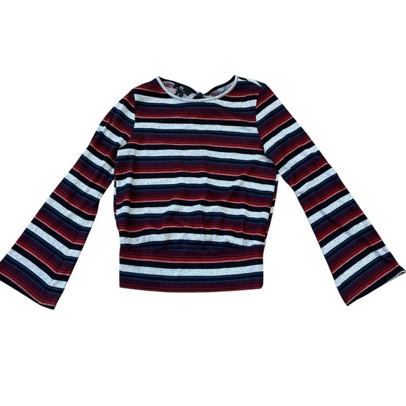 IN San Francisco Bell Sleeve Stripe Sweater Bow Back Women’s M Winter Blouse - Picture 6 of 13